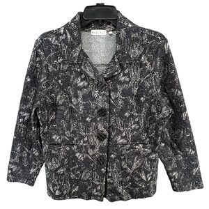 Habitat Blazer Jacket Women M Blue Knit Tapestry Texture Buttons Pockets Stretch